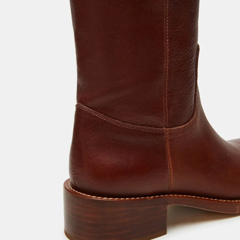 New Womens sz 7 Steve Madden RIGGS RUST LEATHER BOOTS square shoe fashion - Picture 6 of 6